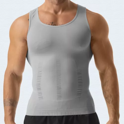 T-shirt canotta da uomo body shaper ventre compressione petto cintura - Foto 23 di 29