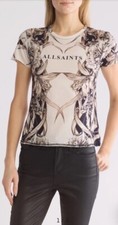Image of All Saints Womens Pattie Bela T-Shirt Designer Crew Floral Slim Fit Cotton Tee
