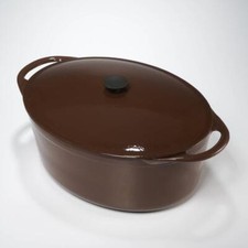 Cousances France 24 Brown Enameled Cast Iron Handled Dutch Oven Covered Dish