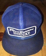 Vtg Blue Farm Bureau Insurance Patch K Brand Products Mesh Snapback Trucker Hat