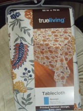 TRUELIVING FLOWERS/LEAVES FABRIC TABLECLOTH SIZE 52" X 70" NIP EASY CARE