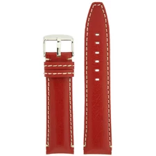 Watch Band Leather Red White Stitching Padded 