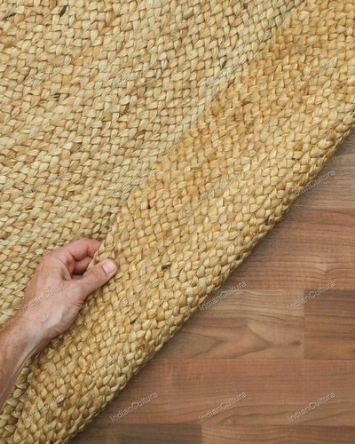 4 x 4 Feet Indian Handmade Jute Area Rugs Beige Round Hand Woven Boho Carpet - Picture 6 of 7