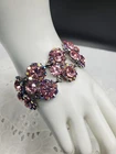 Signed SNK Vintage Pink Crystal Flower Bracelet  Costume Jewelry