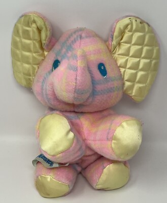 Playskool Blankies Elephant Plush Stuffed Animal Toy 1986 Plaid Satin Ears READ