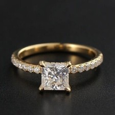3CTW Princess Cut DEF Moissanite Wedding Engagement Ring 14k Yellow Gold Plated