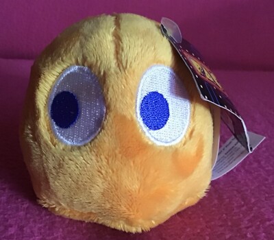 Pac-Man Clyde orangefarbener Geist weiches Plüschtier klein 3 Zoll Etikett Bandai Namco