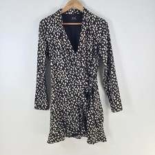 Bardot dress womens 10 wrap black beige geometric long sleeve mini 112095