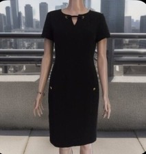 Chaps Est 1978 Size 6 Women's Crepe Black Short-Sleeve Keyhole Neck Sheath Dress