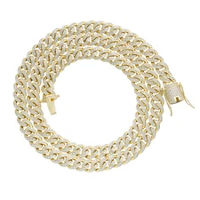 Men's 8mm 14K Gold Plated Stainless Steel Iced Miami Cuban Link Chain Necklace