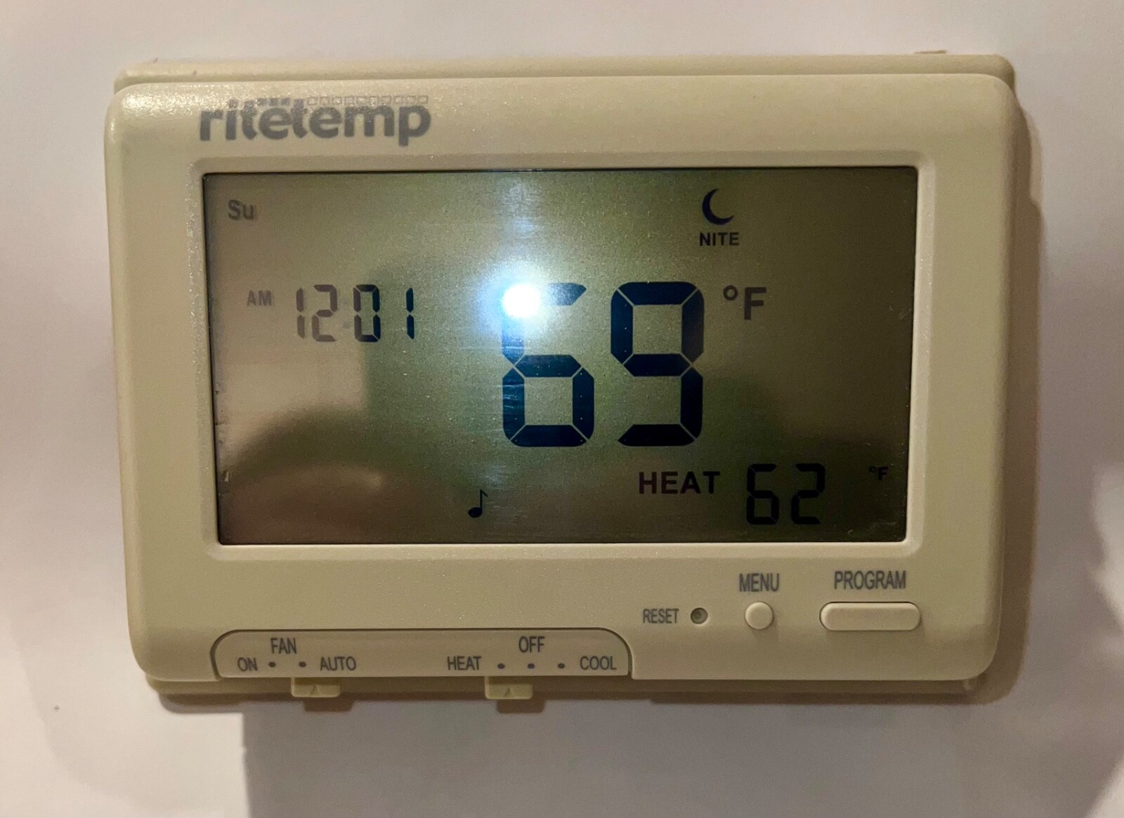 Ritetemp Off White, Large Horizontal Touch Screen Thermostat, 7 Day Programmable