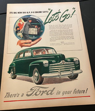 Green 1946 Ford V8 Super Deluxe - Vintage Original Color Car Print Ad Wall Art Green 1946 Ford V8 Super Deluxe - Vintage Original Color Car Print Ad Wall Art