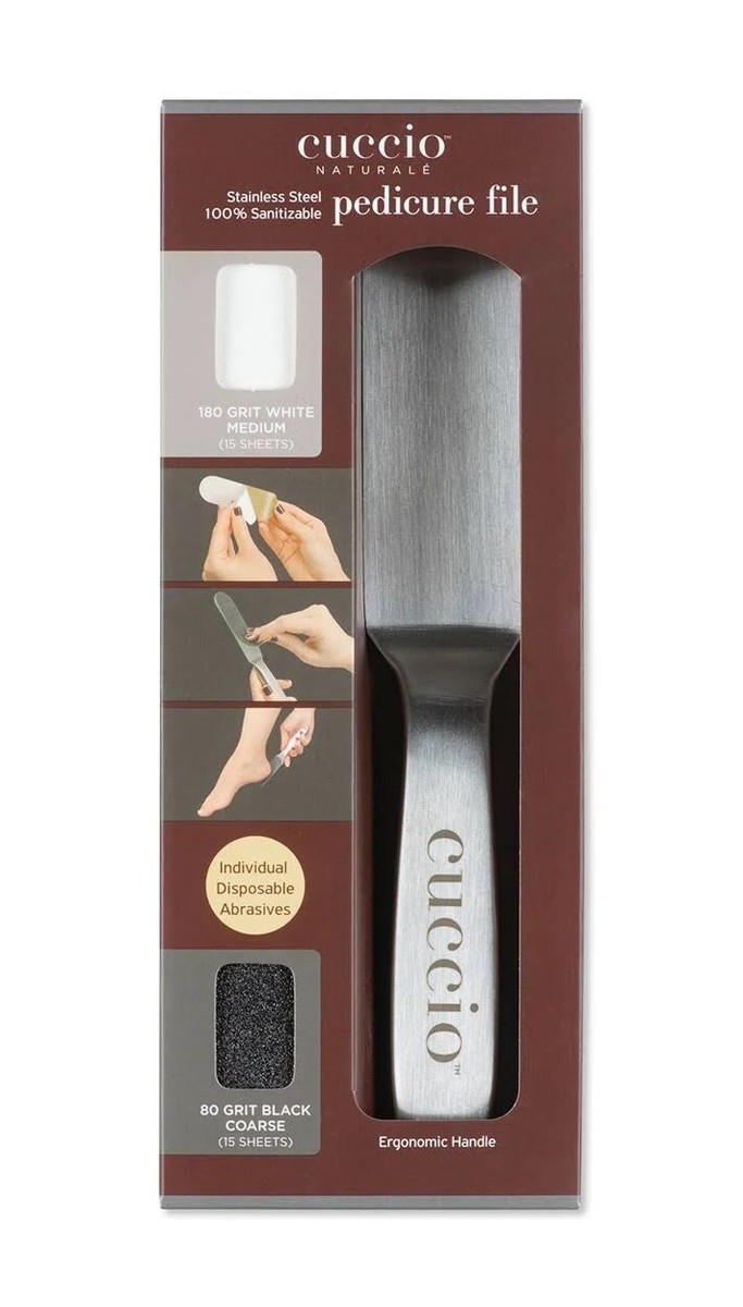 Cuccio Naturale Stainless Steel Pedicure File Kit – Reusable Handle With Sandpaper Refills