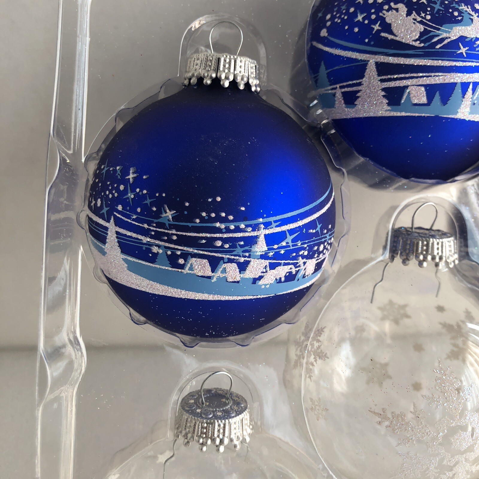 Krebs Glass Ornaments Germany Set Of 6 Santa Over Village Snowflakes
