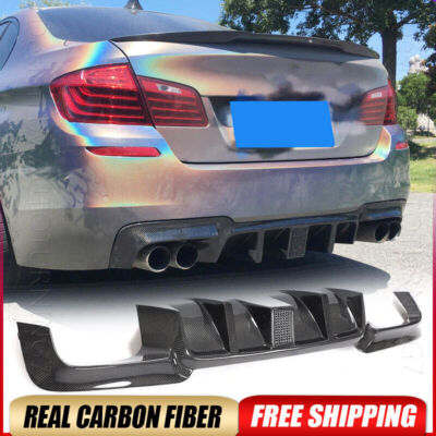 Fits BMW F10 530i 550i 535i 2010-16 REAL CARBON Rear Bumper Diffuser Lip W/Light