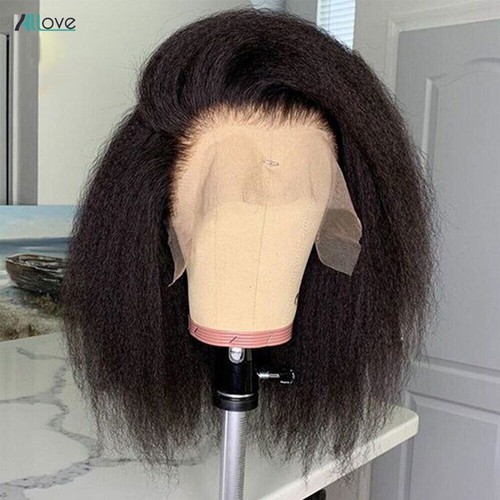 Kinky Straight Lace Front Wigs Transparent For Women Short Bob Lace Closure Wigs