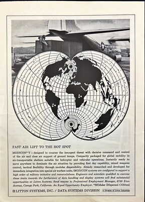 Litton Systems Data Systems MODICON Command & Control Vintage Print Ad 1963