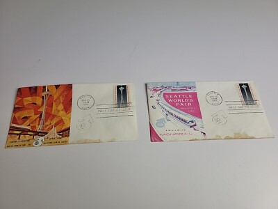 2 x Vintage Seattle Worlds Fair 1962  Stamp First Day Cover FDC Century 21 Expo