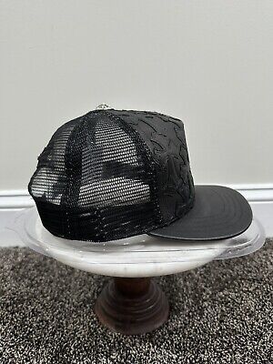 Chrome Hearts Leather Cemetery Cross Patch Black Trucker Hat Chrome Hearts Leather Cemetery Cross Patch Black Trucker Hat
