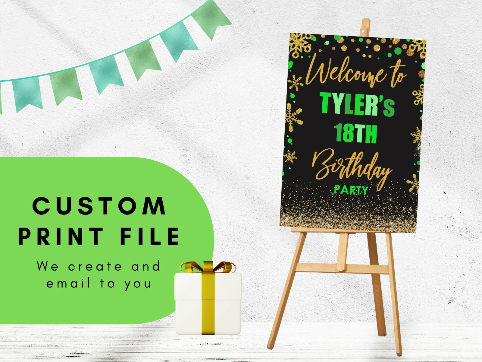Printable Welcome Poster Sign 16th 18th 21st 30th 40th Birthday Green Gold  Party | eBay