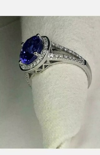 3.50 Ct Oval Natural Sapphire Diamond Ring 14K Solid White Gold All Size - Picture 4 of 7