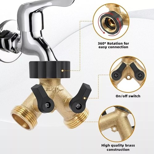 Doppelanschluß 2 Wege Wasserhahn Fitting Wasserrohr Y Verteiler 3/4Zoll Kupplung - Bild 8 von 9