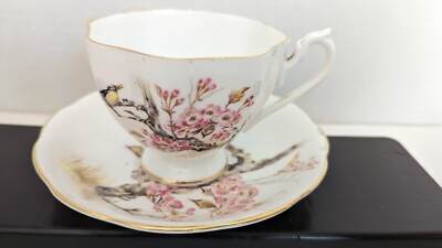 Queen Anne Bone China Tea Cup & Saucer Bird in Cherry Blossom Tree England