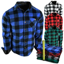 Flannel Plaid Shirt Men Soft Fuzzy Fleece Stretch Thick Brawny No Tuck No Lining
