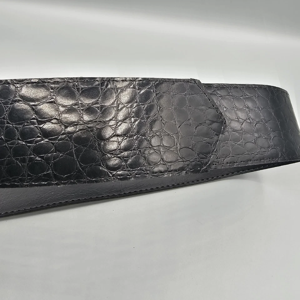 Cinturón de moda para mujer talla 14 negro reptil lagarto en relieve faja ajustable a presión Foto 3 de 4