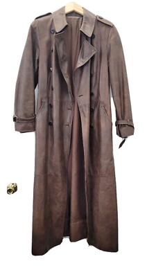 Nordstroms Italian Ladies Distressed Leather Trench Coat Size 42 Medium NWOT