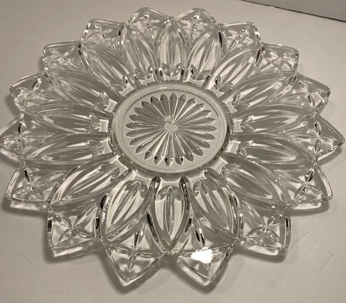 Vintage 1960s Pressed Federal Glass Petal Clear Sandwich Serving Plate Platter