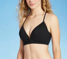 NEW Shade Shore Women's Black Ribbed Bikini Top Size 34C