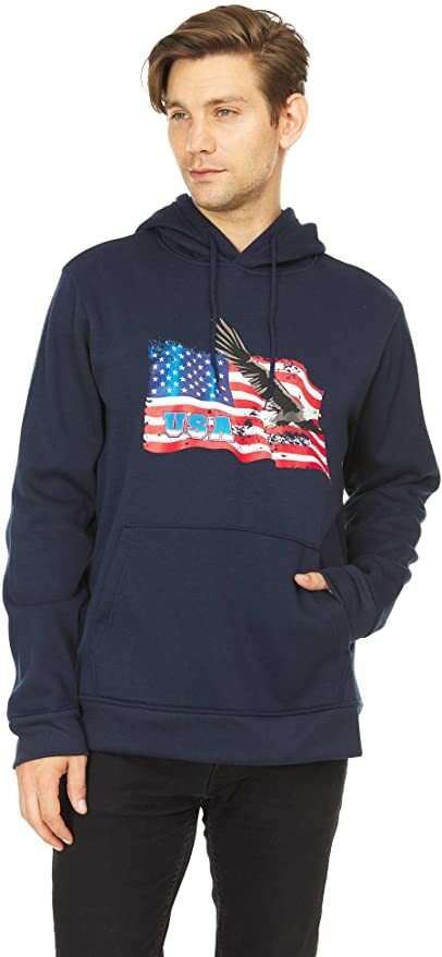Мужской пуловер с капюшоном Bronze Eagle в патриотическом стиле США, темно-синий, средний