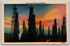 Oil Field Scene in Oklahoma Postcard