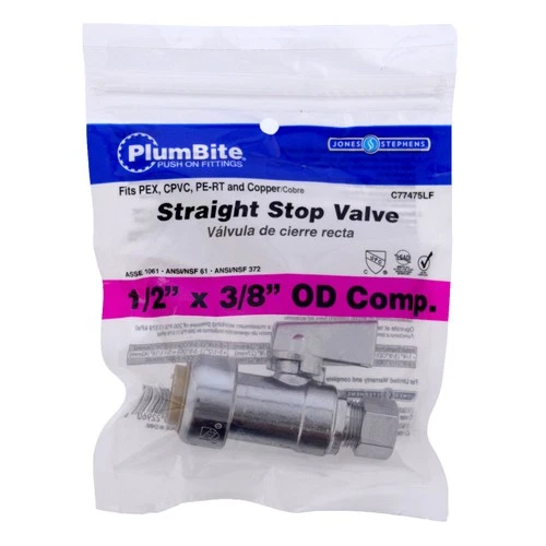 Jones Stephens C77475LF 1/2" x 3/8" OD COMP PlumBite Push On - Chrome - Picture 3 of 4