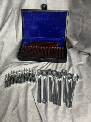 VINTAGE HACKER INCORPORATED USA CORN HOLDERS Butterer Art Deco Chrome Set B10