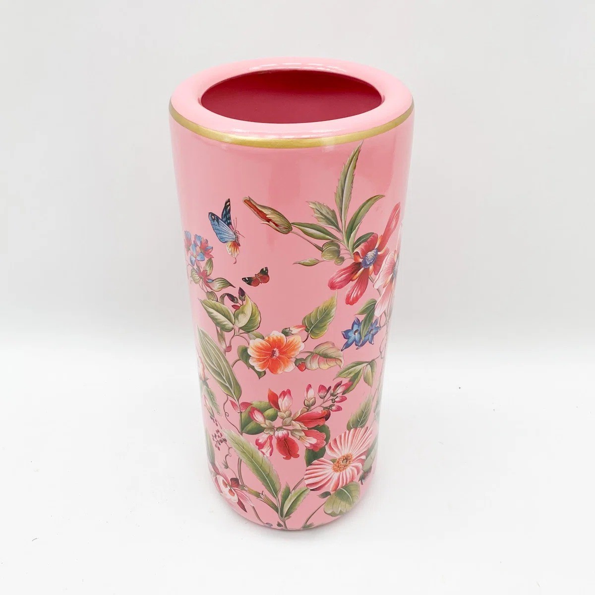 Pink Floral Ceramic Umbrella Stand Round Tall Round Vase Walking Stick Holder UK