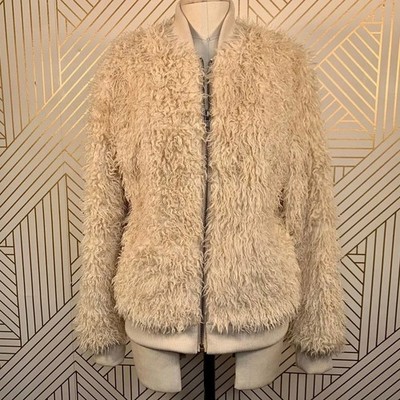Chaser Faux Fur Lamby Bomber Jacket in Cream