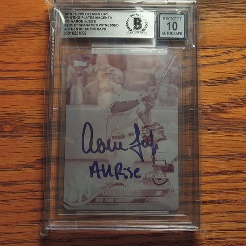 Topps 2018 Opening Day Aaron Judge Magenta Printing Plate Auto 1/1 #71 BAS 10