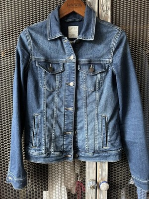 Ladies ESPRIT Dark Blue Denim Style Stretch Collar Button Jacket UK 8