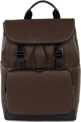 Bugatti Brown Backpack for Men Buckle Drawstring Laptop Sleeve Pocket