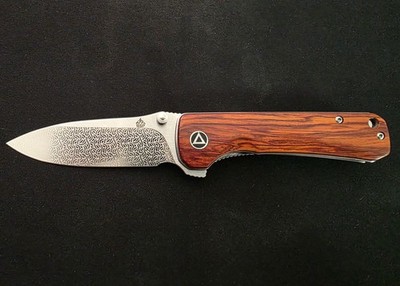 Engraved QSP Knife Hawk Liner Folding Knife 3.25'' S35VN Cocobolo Wood Handle