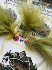 3 HOT HEAD Olive BLUE FLASH Damsel Barbless Trout FLY Fishing # 10 
