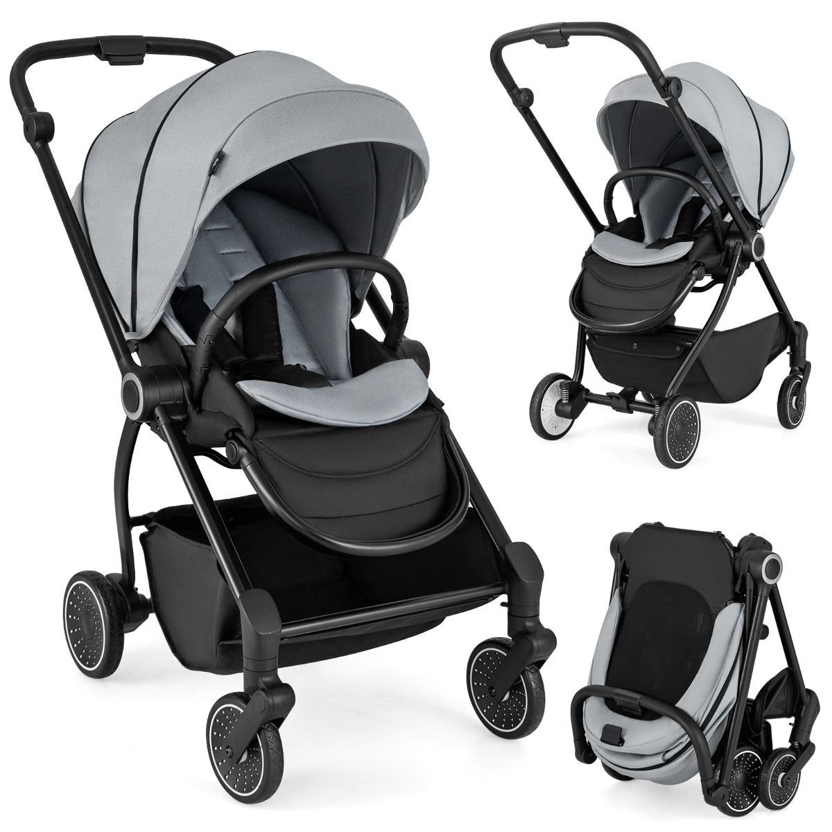 COSTWAY Passeggino bambini pieghevole per neonati schienale reclinabile