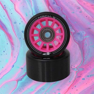 Mach 5 Skateboard Speed Wheels with Bearings Longboard  Pink / Black (4-pack)  