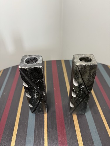 Vanessa Rangisse Hand Carved Stone Candle Holders Signed - Picture 8 of 22