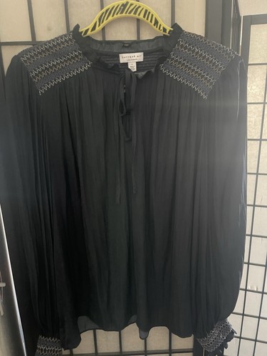 Anthropologie Current Air Silk Blend Long Sleeve Blue Embroidered Blouse L