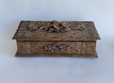 Ancien boîte à gants bois sculpté forêt noire black forest wood box Germany XIX