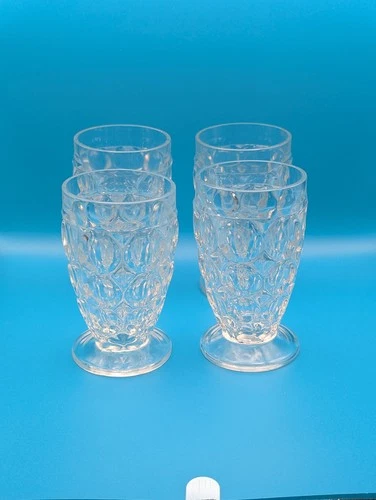 Vintage Jeanette Thumbprint 4 Oz. Juice Glasses MCM 4" Tall Set Of 4