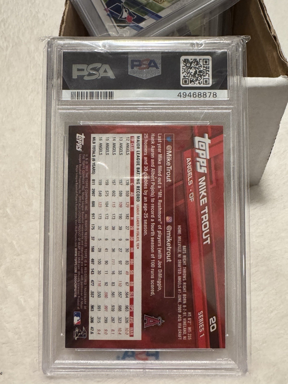 MIKE TROUT SIGNED 2017 TOPPS SERIES 1 CARD #20 PSA DNA AUTHENTIC AUTO MLB ANGELS view 2